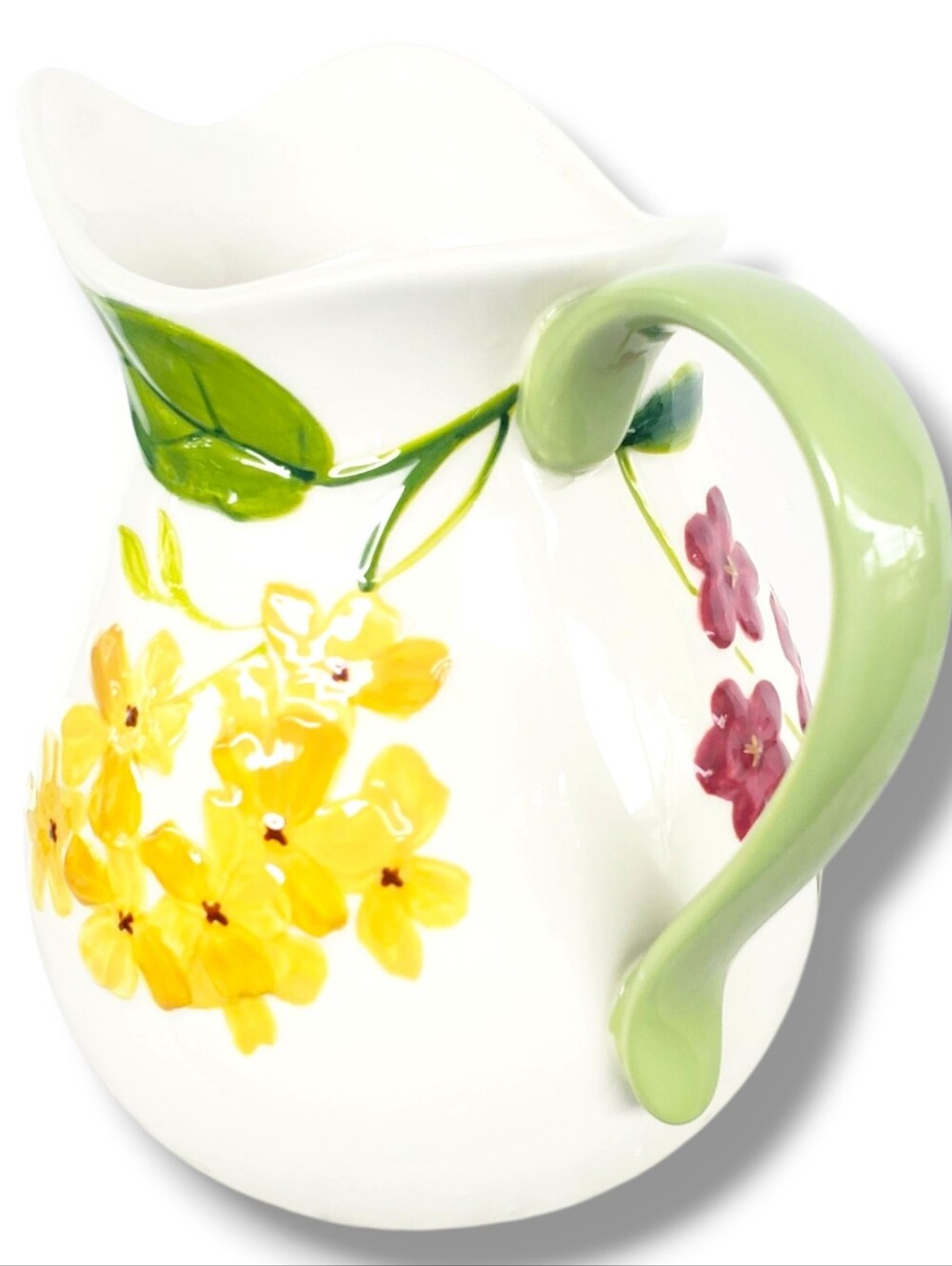 Home Studio Garden Bouquet Pitcher Raised Hand Painted Floral White Red Embossed - Picture 2 of 7